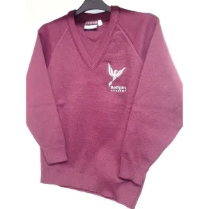 Belfairs Academy V-Neck Knitted Maroon Jumper with School Logo