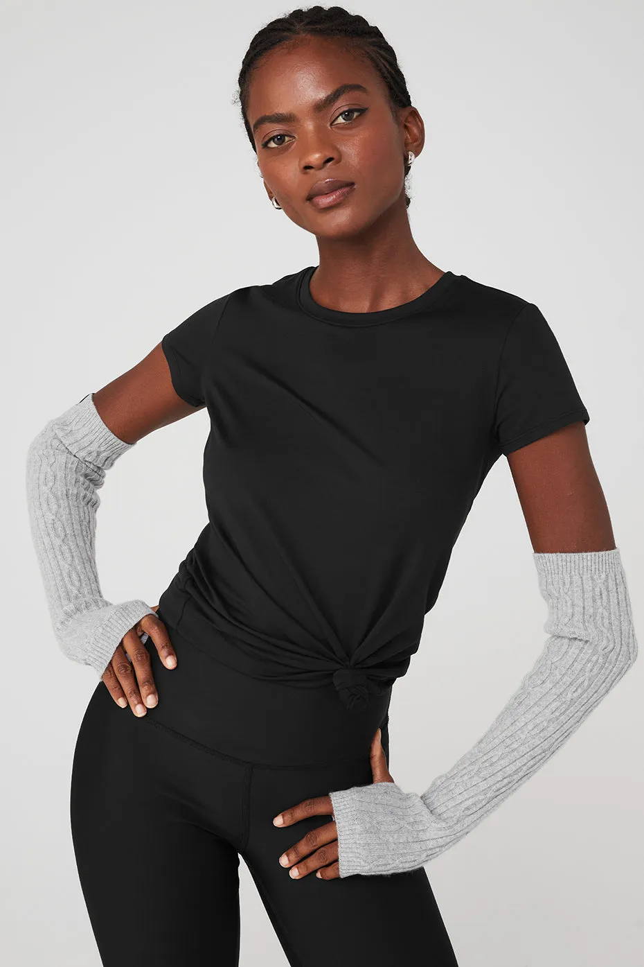 Cable Knit Arm Warmers - Athletic Heather Grey