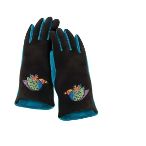 Holiday Bird Embroidered Microsuede Gloves