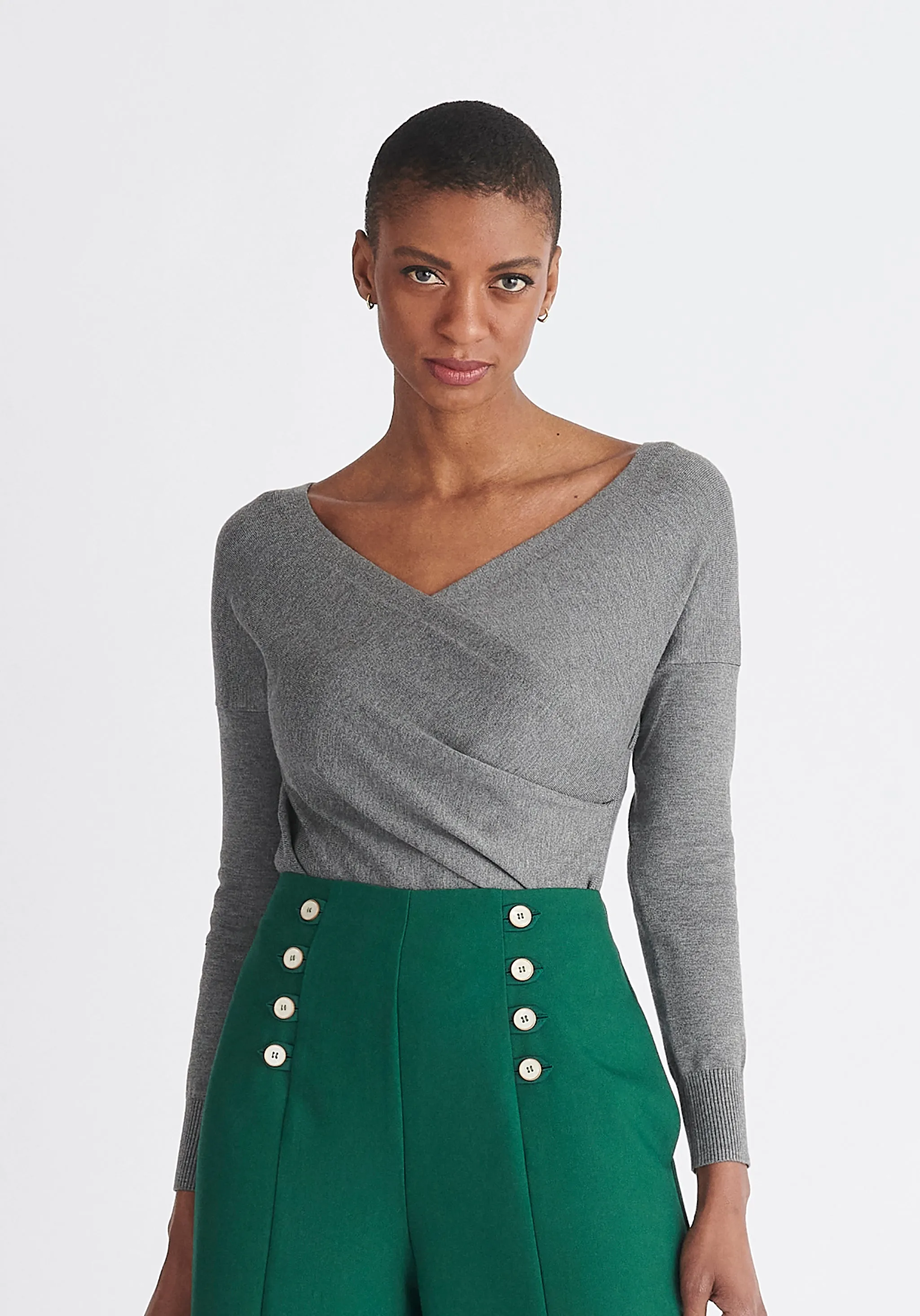Knitted Wrap Top with Long Sleeves