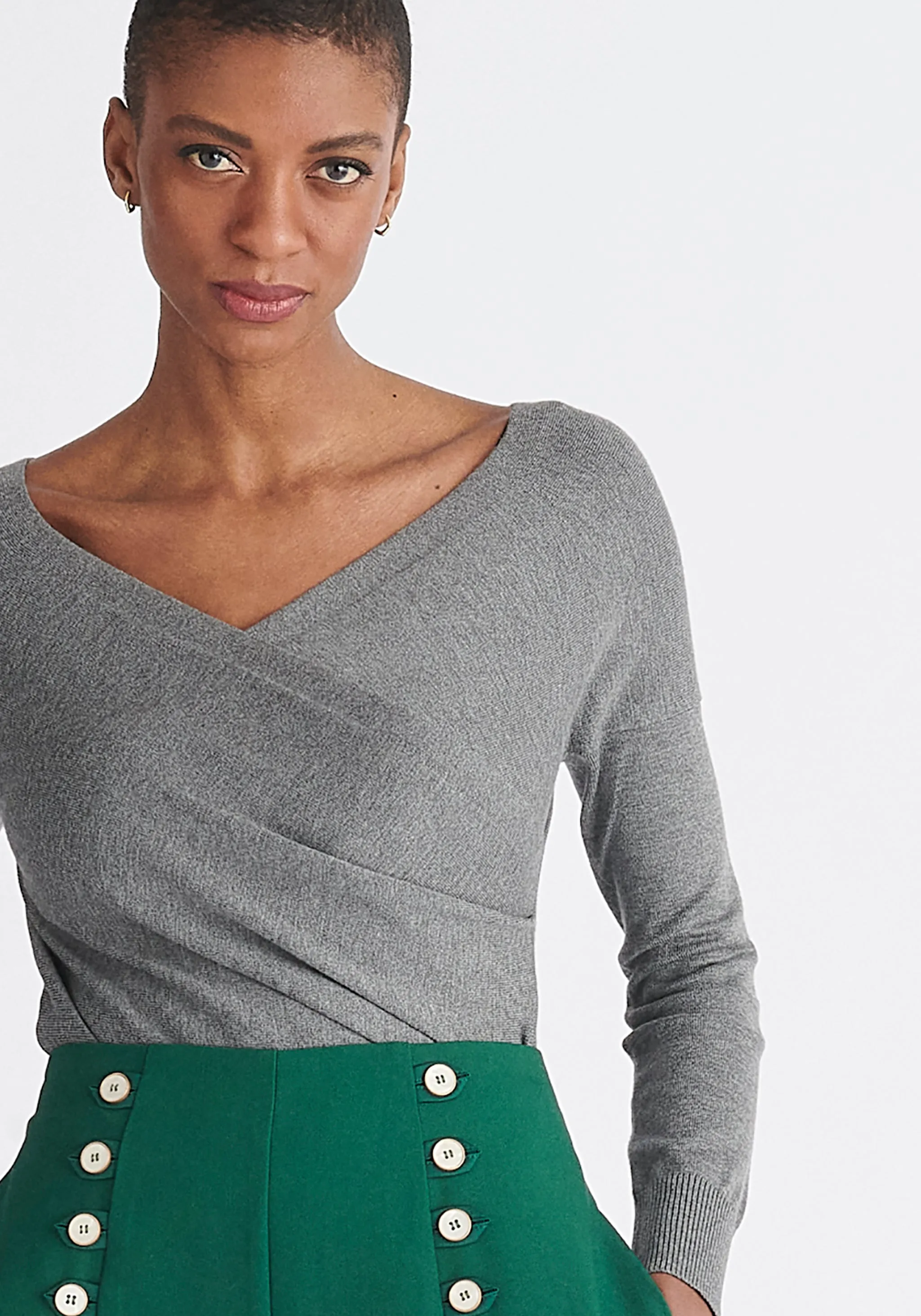 Knitted Wrap Top with Long Sleeves