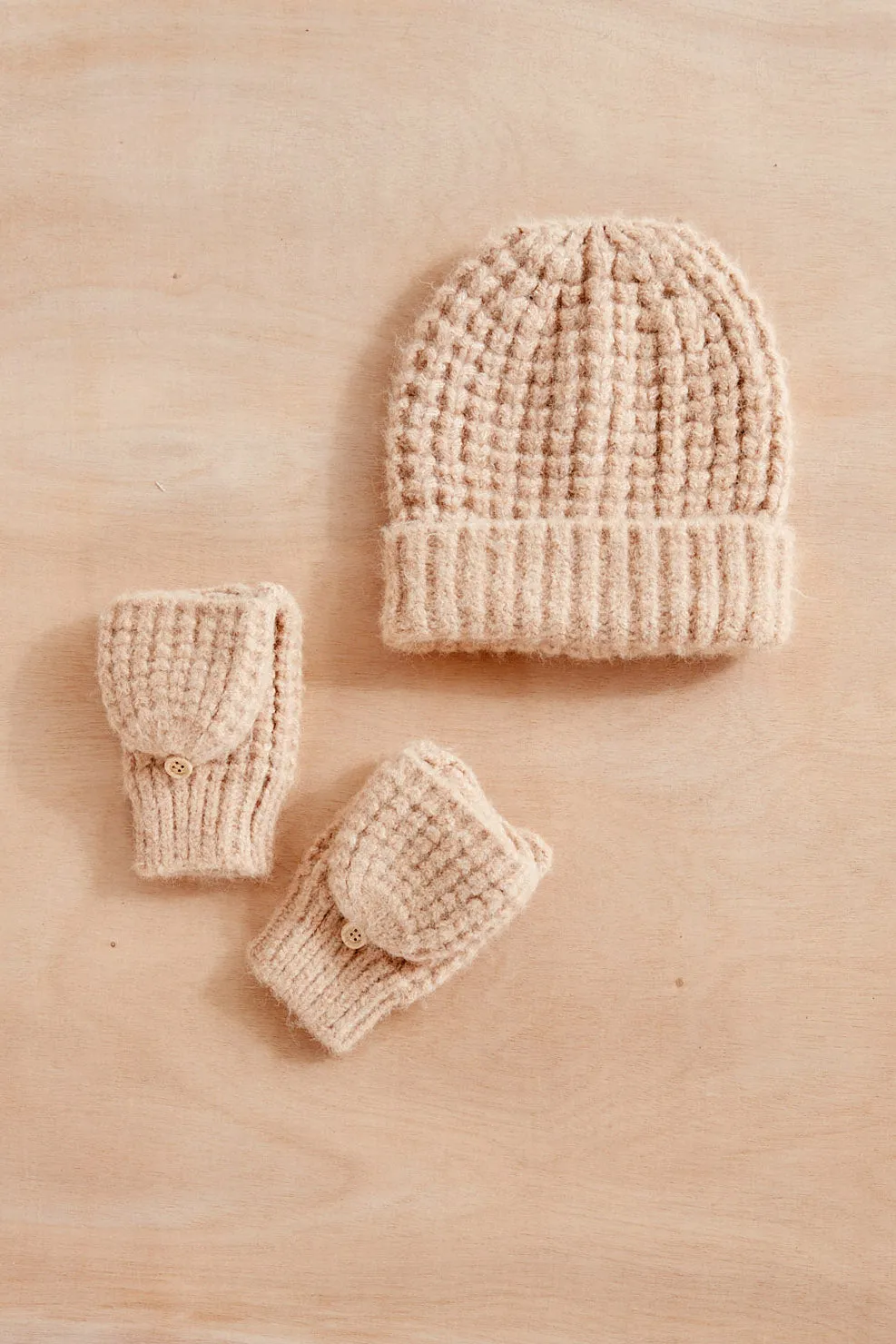 Look By M Wool  Blend WAFFLE KNIT FLIP MITTEN GLOVES SG712