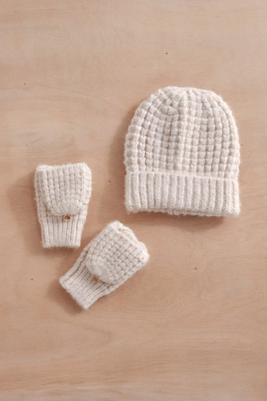 Look By M Wool  Blend WAFFLE KNIT FLIP MITTEN GLOVES SG712
