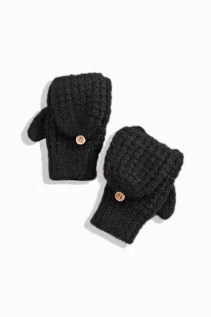 Look By M Wool  Blend WAFFLE KNIT FLIP MITTEN GLOVES SG712