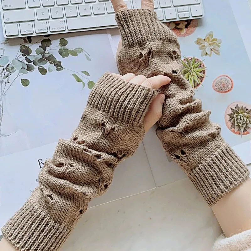Loose Love Jacquard Knitted Sleeve Gloves for Women