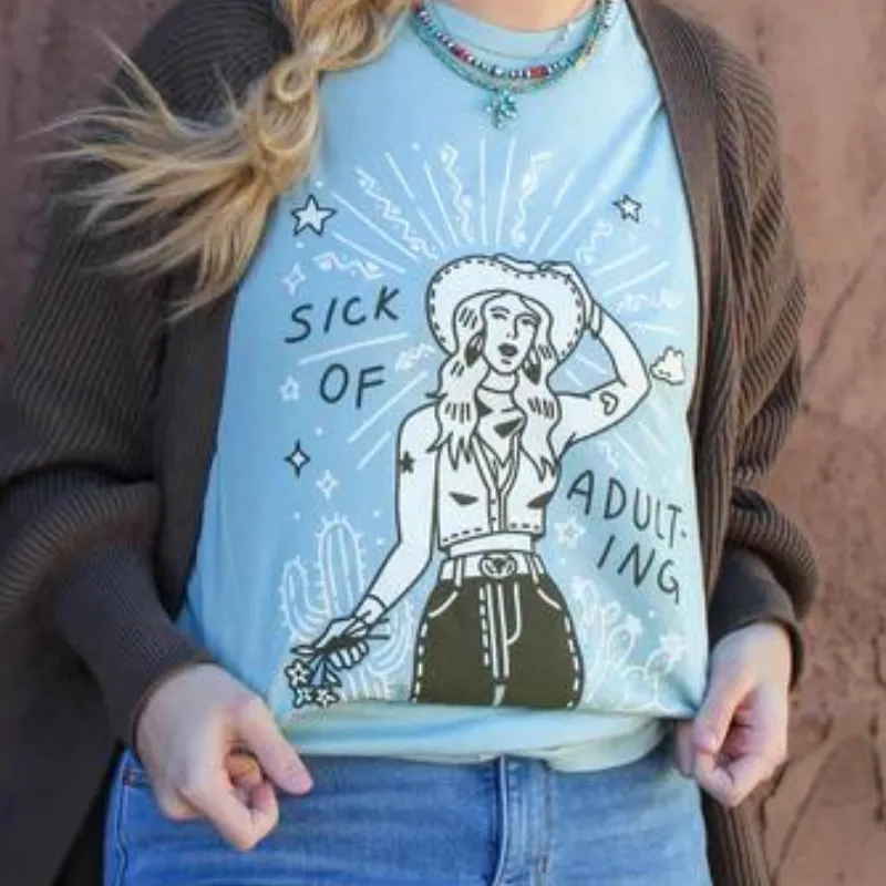 Online Exclusive | Sick of Adulting Short Sleeve Graphic Tee in Blue