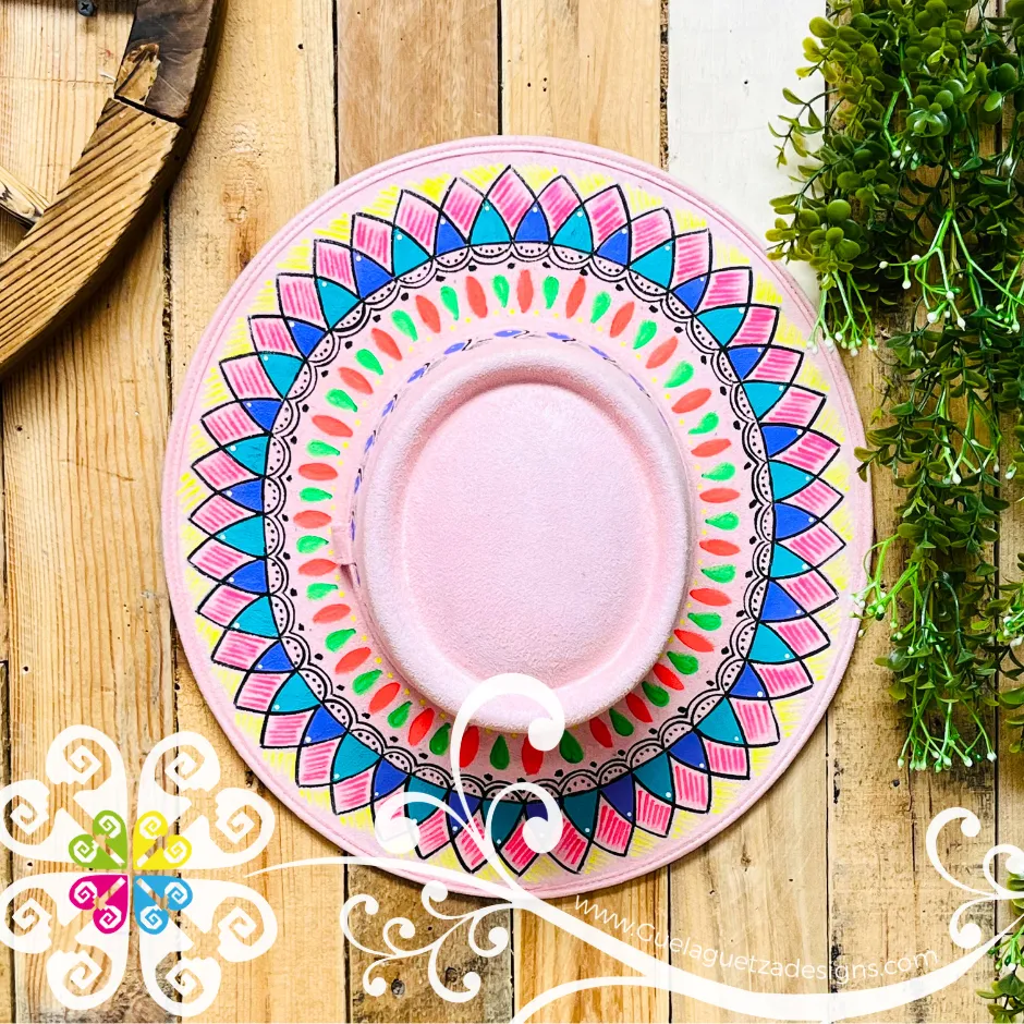 Pink Oval Mitla Velvet Hat - Hand Painted Hat