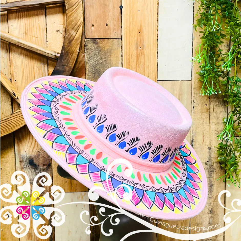 Pink Oval Mitla Velvet Hat - Hand Painted Hat