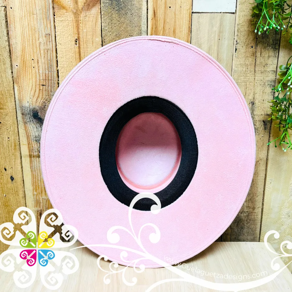 Pink Oval Mitla Velvet Hat - Hand Painted Hat