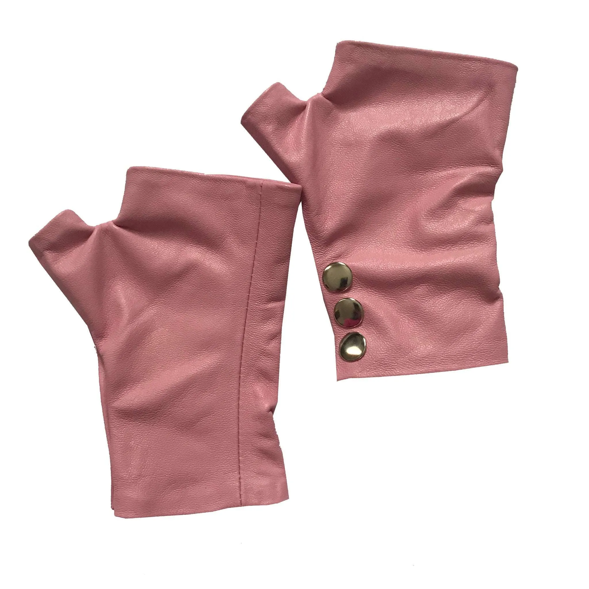 Rose Short Fingerless Leather Gloves – Luxurious Lambskin with Antique Silver Snaps