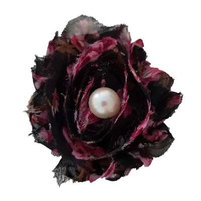 Shabby Chiffon Flower Hair Clip - Black and Pink