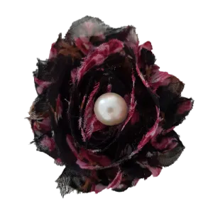 Shabby Chiffon Flower Hair Clip - Black and Pink