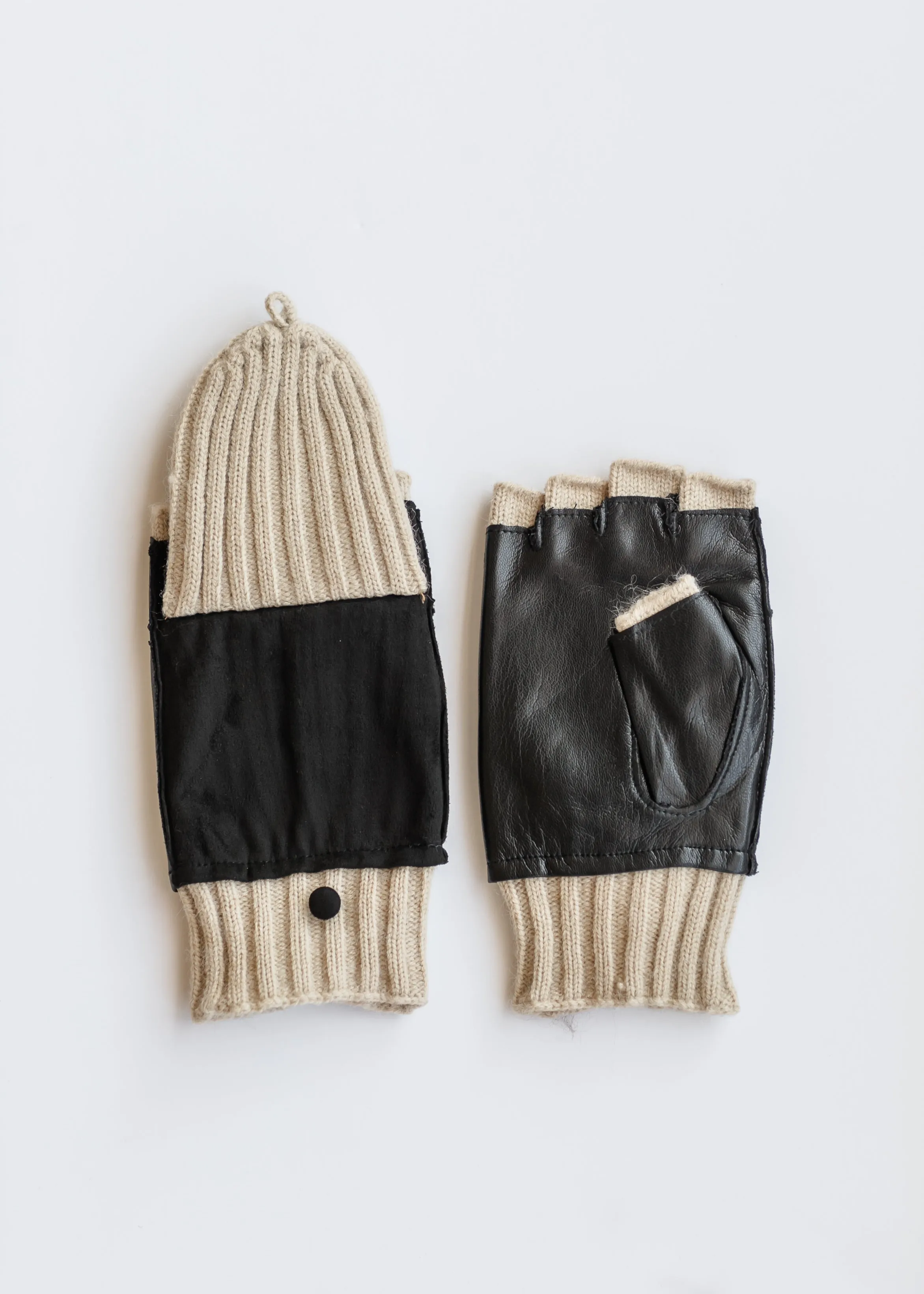 Suede and Leather Wool Knit Flip Mittens - FINAL SALE