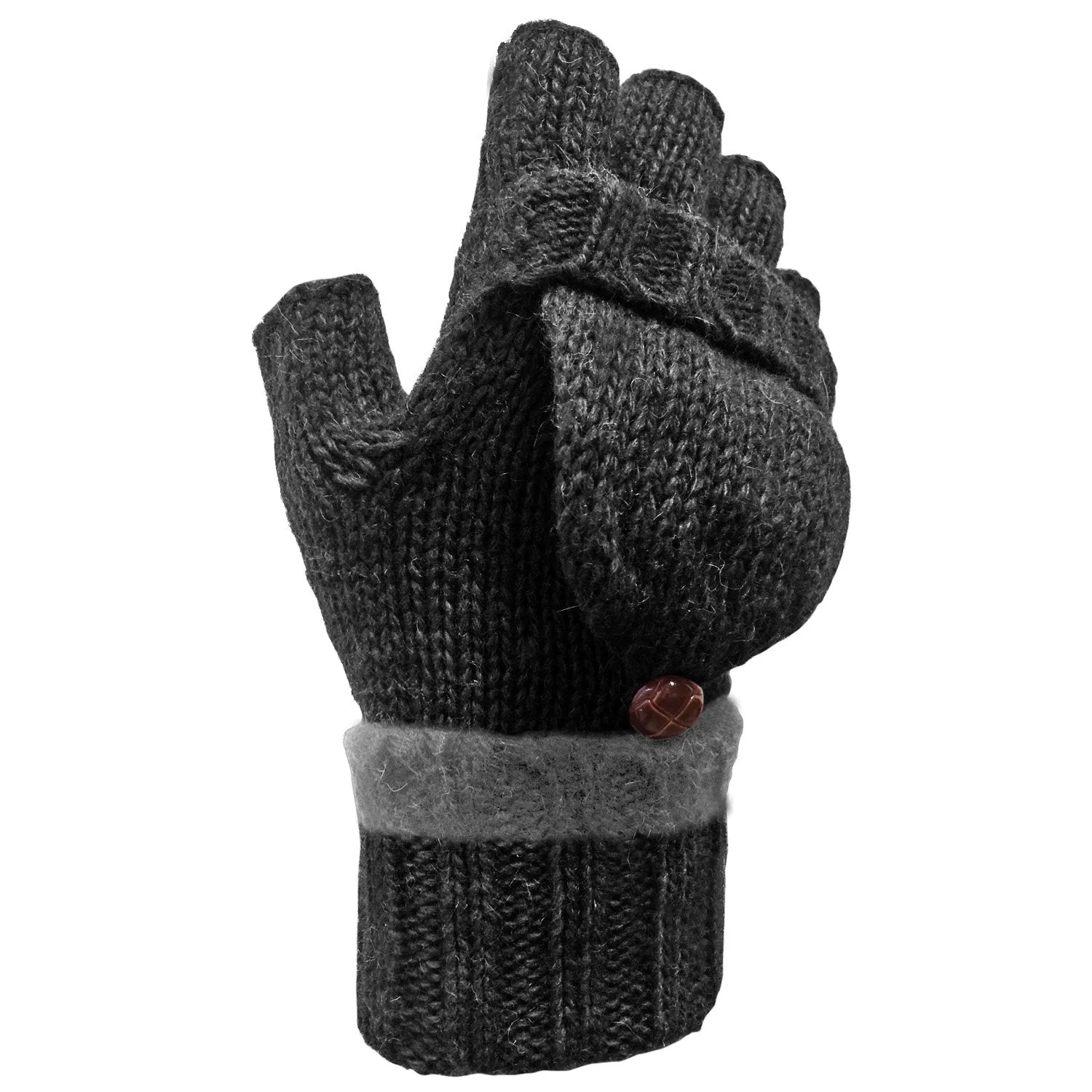 Womens Knitted Fingerless Gloves with Decorative Stripe