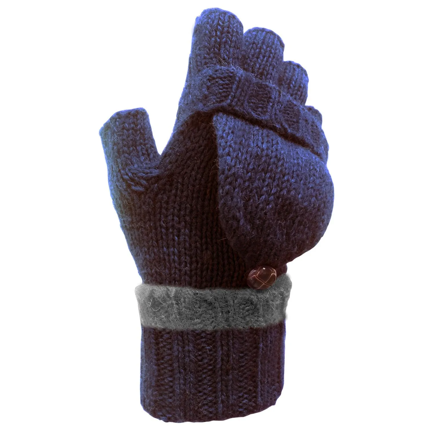 Womens Knitted Fingerless Gloves with Decorative Stripe