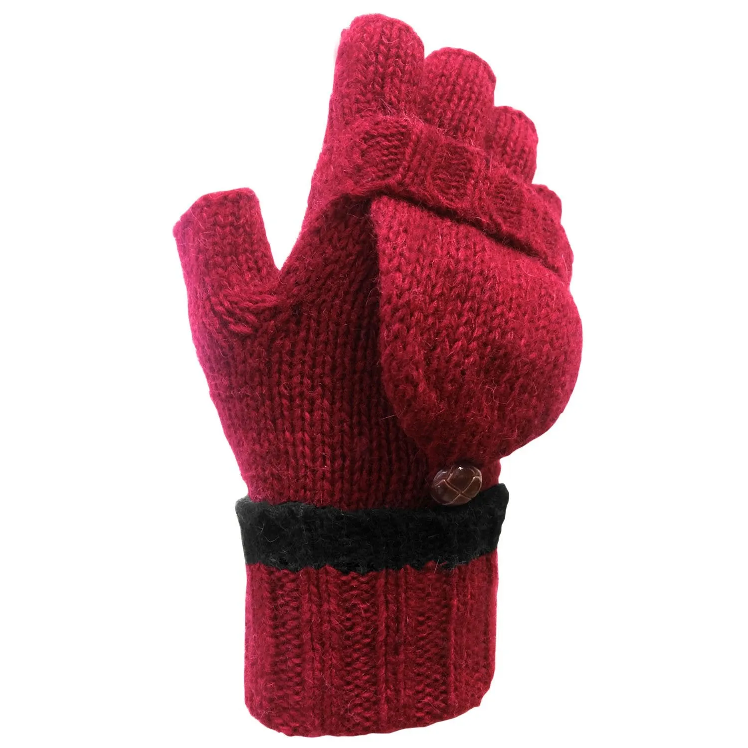 Womens Knitted Fingerless Gloves with Decorative Stripe