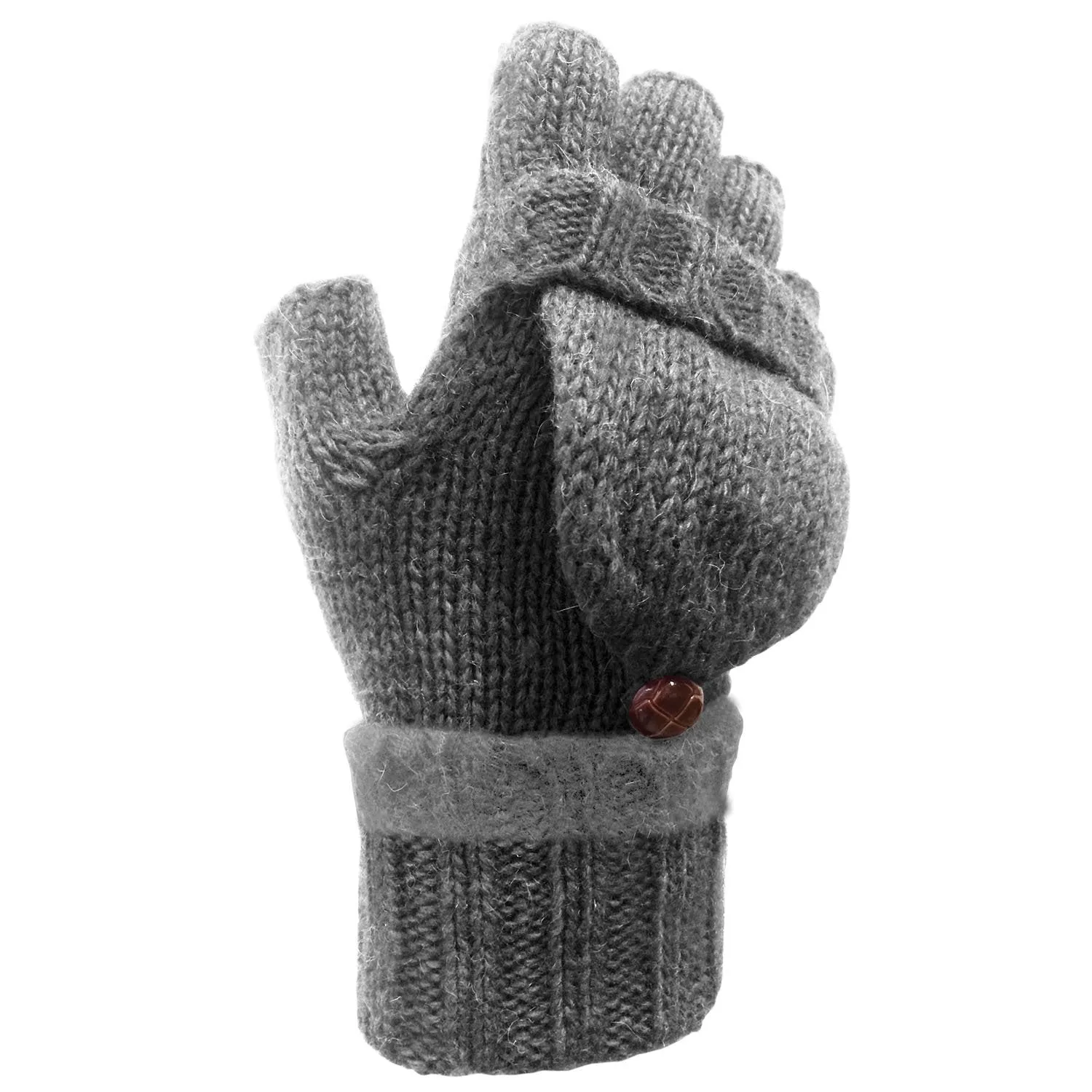 Womens Knitted Fingerless Gloves with Decorative Stripe